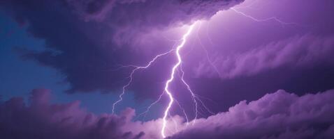 Lightning bolt striking through the clouds photo