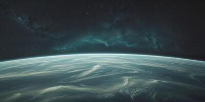 A beautiful depiction of earth floating in outer space at night photo