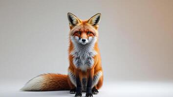 A beautiful red fox is sitting looking directly at the viewer. photo