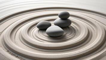 Three stones in a spiral pattern on a white surface photo