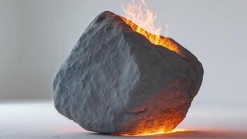 A large cold stone with burning hot fire within its core photo