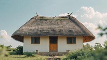 Thatched Roof Hut Primitive Dwelling Rural Structure. photo
