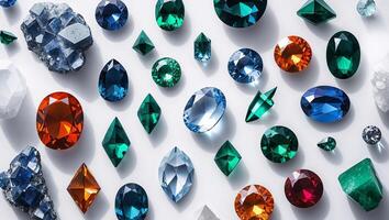 Display Colorful Gemstones and Crystals on a Bright Background for Visual Appeal photo