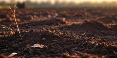 A field with dirt and grass in the background photo