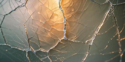 Light shines through a cracked and broken textured pane of glass photo