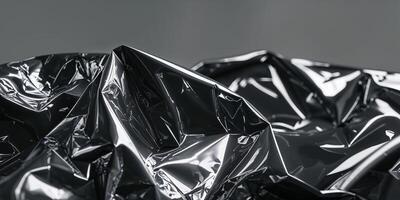 Wrinkled Shiny Dark Plastic Sheet with Reflective Surface Texture photo