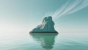 Large rock sits in the middle of a body of water. photo