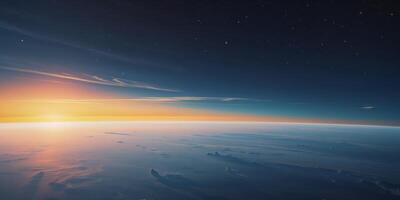 Stunning Sunrise Over Earth View from Space with Bright Horizon. photo