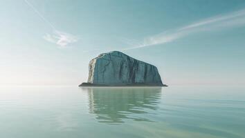 Large rock sits in the middle of a body of water photo