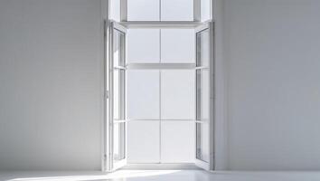 An empty room with a white wall and a window photo