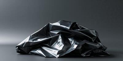Black Plastic Material Wrinkled with Reflections Texture Background or Backdrop photo
