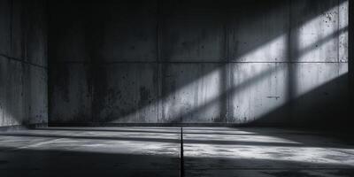 Dark Concrete Floor Surface Veiled by Mysterious Shadows Moody Industrial Texture and Atmospheric Background. photo