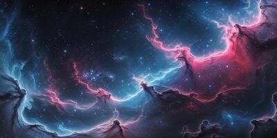 Abstract colorful nebula in outer space with stars photo