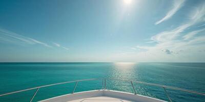 Copy space image of a breathtaking view from the yacht s bow towards the sea. photo