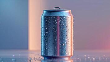 A single metal can with condensation on its surface photo