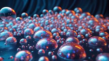 Colorful bubbles floating in a dark background create an abstract visual display of light and shapes. photo