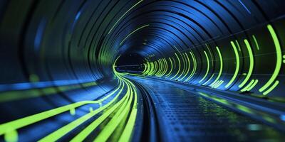 Abstract Digital Tunnel with Glowing Data Stream photo