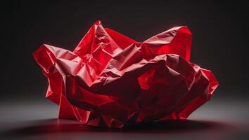 Abstract Red Crumpled Paper on Dark Background. photo
