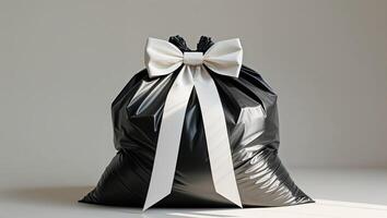 Black garbage bag with white bow photo