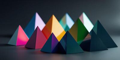 A group of colorful triangles on a dark background photo