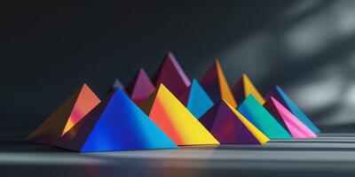 3d render of colorful paper pyramid on dark background photo