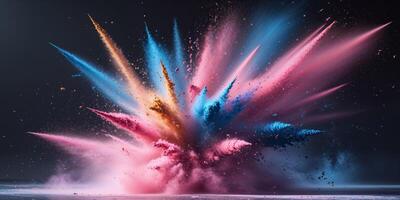 Explosive Colorful Powder Burst in Motion on Dark Background. photo