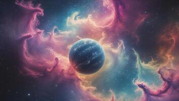 Stunning Cosmic Scene with Planet and Colorful Nebula in Space photo