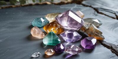 Stunning pile of beautiful crystals showcasing unique shapes and colors with a focus on ethical gemstone sourcing photo