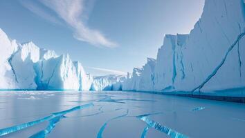 Glacier with Deep Blue Cracks in Icy Texture photo