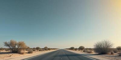 Flawless Picture of Horizontal View of a Desert Road Leading to the Horizon photo