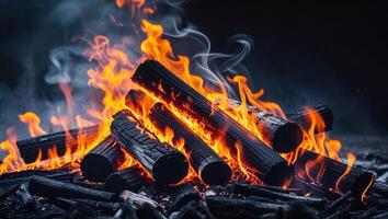 A close up of a bonfire with flames photo