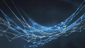 Digital Representation of a Mystical Spider Web Illuminated with Blue Lights on a Dark Background. photo