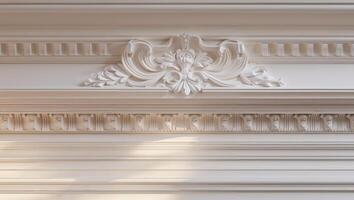 Intricate Decorative Moldings and Cornices in Soft Light. photo