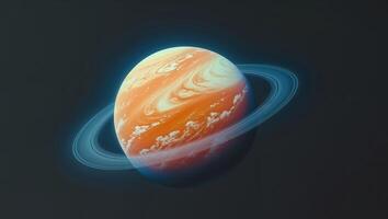 Glowing Orange Planet with Rings in Dark Space photo