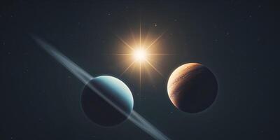 Two planets and a bright star appear in deep space photo
