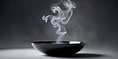 Smoke Rising from Circular Dark Surface in a Dimly Lit Setting. photo