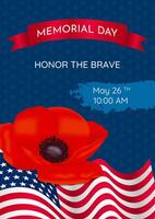 vertical banner for Memorial Day in the USA, a bright template for Veterans Day with a flag and a poppy vector
