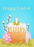 tender festive postcard for Easter with Easter cake and eggs vector