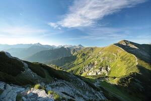 Panorama of Carpathian Mountains on a sunny spring morning, Poland photo