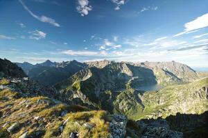 View of the Carpathian Mountains during sunrise, June photo