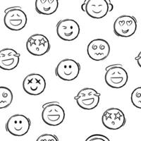 Doodle emoji face icons seamless pattern. Sketch style ink brush signs background. vector
