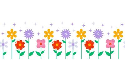 Modern minimalist flowers seamless border. Simple geometric shapes decorated with texture. vector