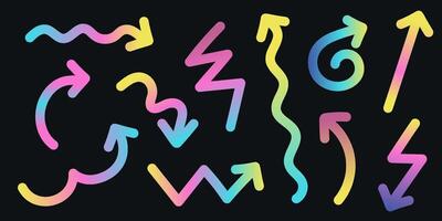 holographic arrows of different shapes and directions. vector