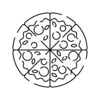 Pizza Icon Outline Style, round pizza with toppings, great for pizzeria branding and advertising. vector