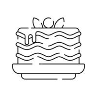 Lasagna Icon Outline Style, layered pasta with sauce and basil, suitable for restaurant branding and food illustrations. vector