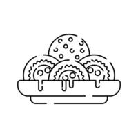 Bruschetta Icon Outline Style, crispy bread with toppings, perfect for culinary promotions and digital content. vector