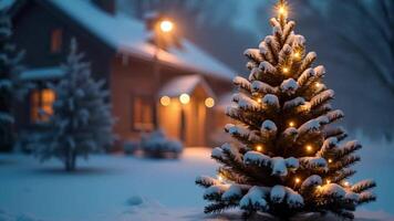 A christmas tree is lit up in front of a house video