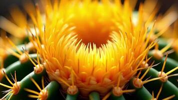 A close up of a yellow cactus with many spikes video
