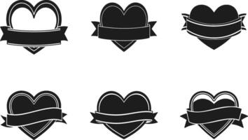 Set of Black Heart with Ribbon Banner - Customizable Illustration vector