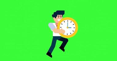 Businessman Running with Clock on Green Screen Background for Time Management Concept Videos